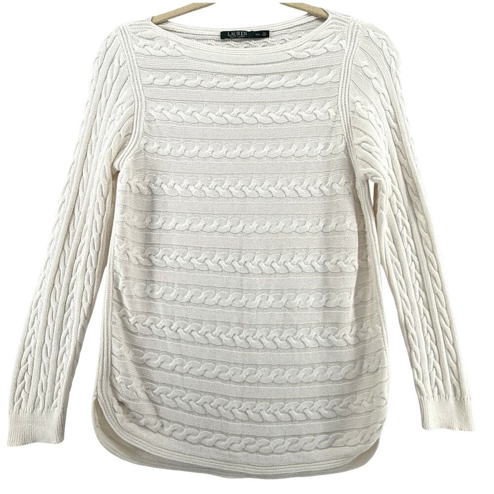 Lauren Ralph Lauren Boatneck Cable Knit Sweater In Ivory Size XXL Classic Layer